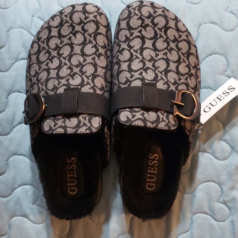 GUESS Monogram Black and Gray Slippers